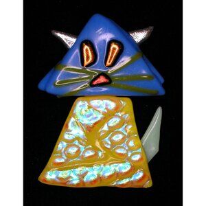 Handmade Dichroic Glass Cat Brooch Pin